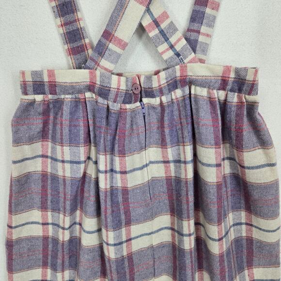 VTG Wool Blend Jumper Skirt Dress Straps Suspenders Purple Pink White Plaid - Picture 9 of 15